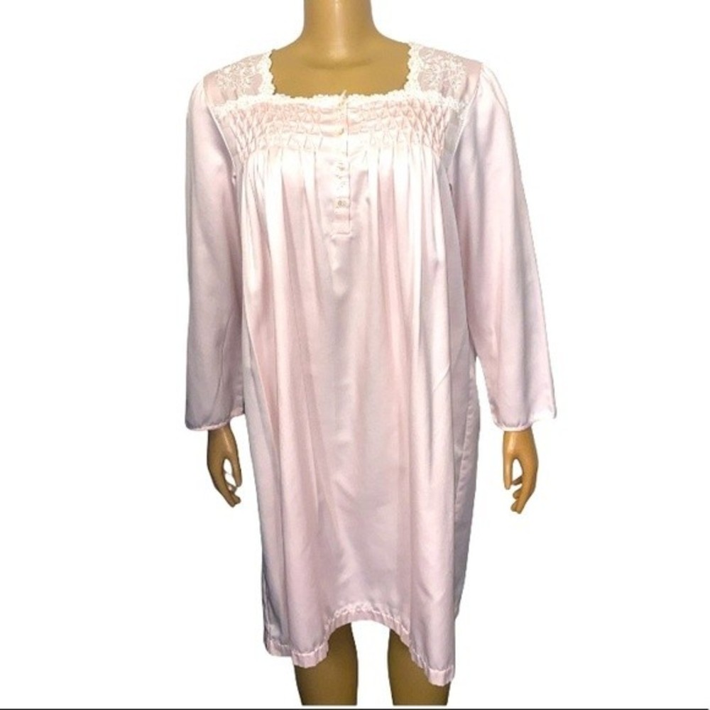 MISS ELAINE Nightgown Cotton Modest Pink Floral lace pin tuck Embroidered size S